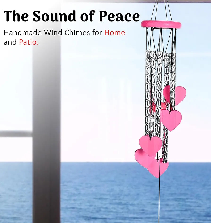 ZAICUS Pink Heart Wind Chime - Heart-Shaped Hanging Décor - Wind Chime for Home - Home Decor Items for Valentine’s Day & Special Moments