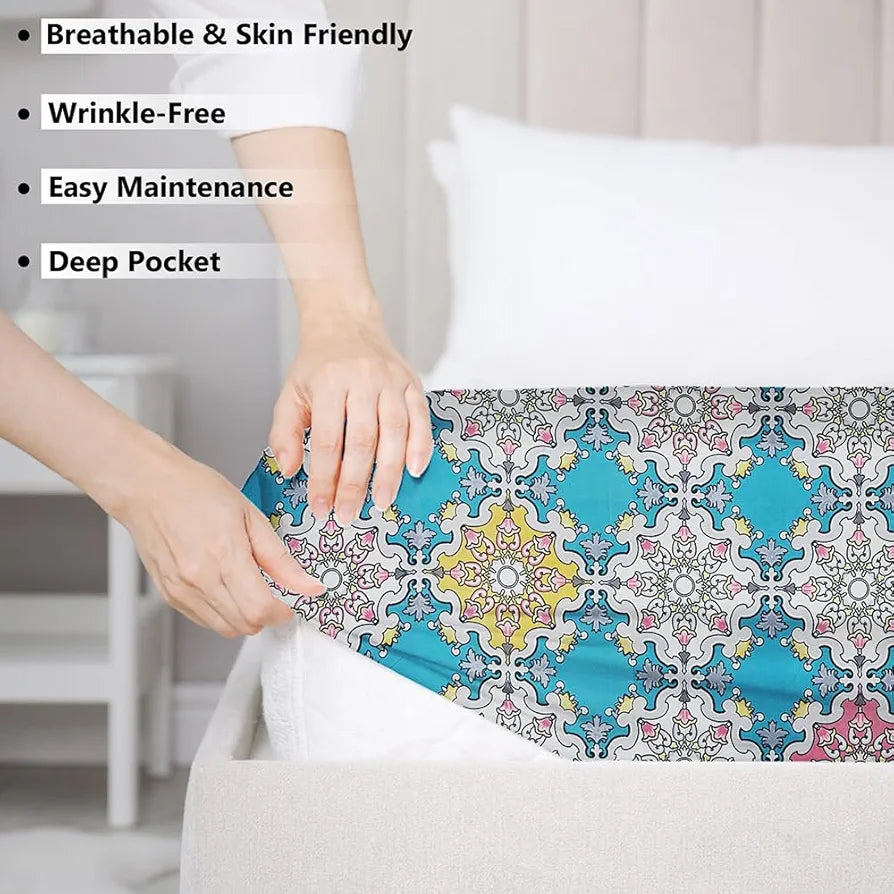 Premium Microfiber Elastic Fitted Bedsheets with 2 King Size Pillow Covers | Double Bed with All Around Elastic 180 TC Supersoft 