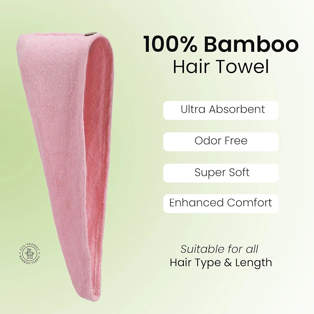 Mush Bamboo Hair Towel | Ultra Soft, Absorbent & Anti Microbial Hair Wrap | Quick Drying 500 GSM Bamboo Towel For Hair,Baby Pink