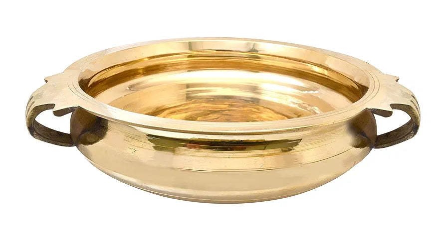 Two Moustaches Brass Urli Traditional Bowl Showpiece, Standard, Natural Brass, Antique Yellow, 1 Piece