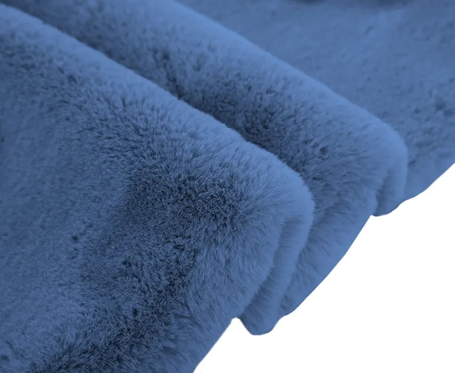 LUXE HOME INTERNATIONAL Ruffle Bath Runner Rabbit Fur 1000 Gsm Bathroom Door Foot Mats Anti Skid Water Absorbent Easy Machine Washable Rug for Entrance|Kitchen Floor|2 X 5 Ft|Blue