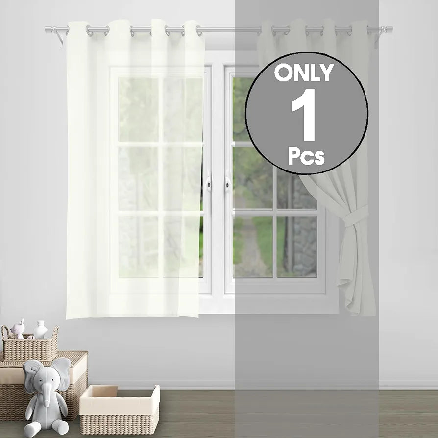 Divine Casa Sheer Window Curtain 5 Feet | Brilliant White | Lightweight Transparent Voile Panel with Metal Eyelets for Living Room & Bedroom | 1 Piece
