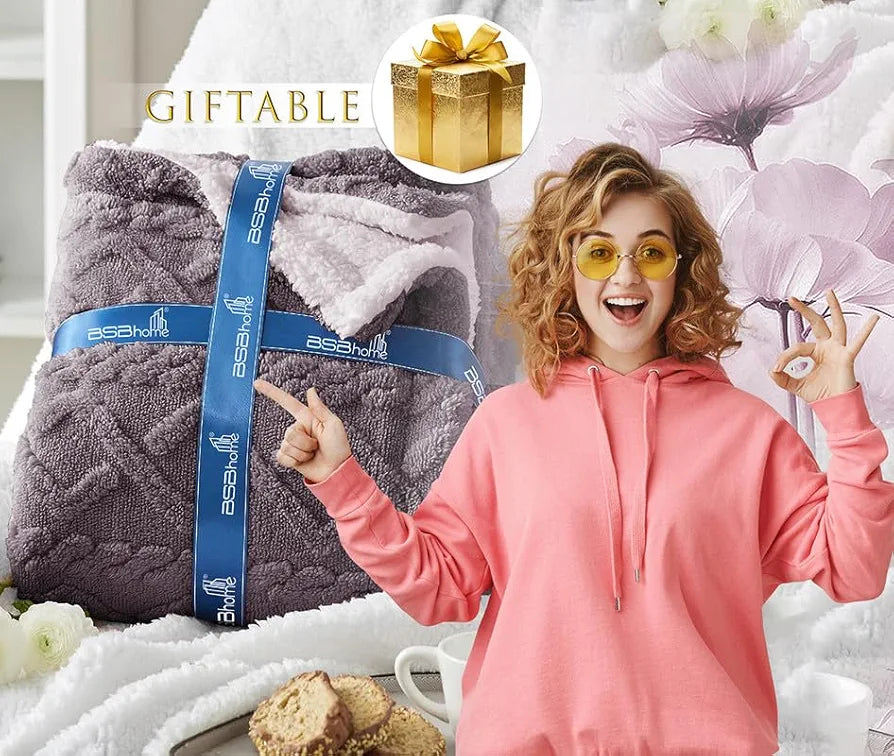 Flannel with Sherpa Luxurious Super Soft Fluffy Cozy Fuzzy Warm Reversible Single Bed Blanket for Winter 500GSM Blanket/Quilt Rajaai - Color- Levender, 220 x 150 Cm, Weight- 2kg