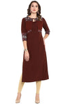 Janasya Women's Brown Poly Crepe Kurta with Attached Jacket - 2XL