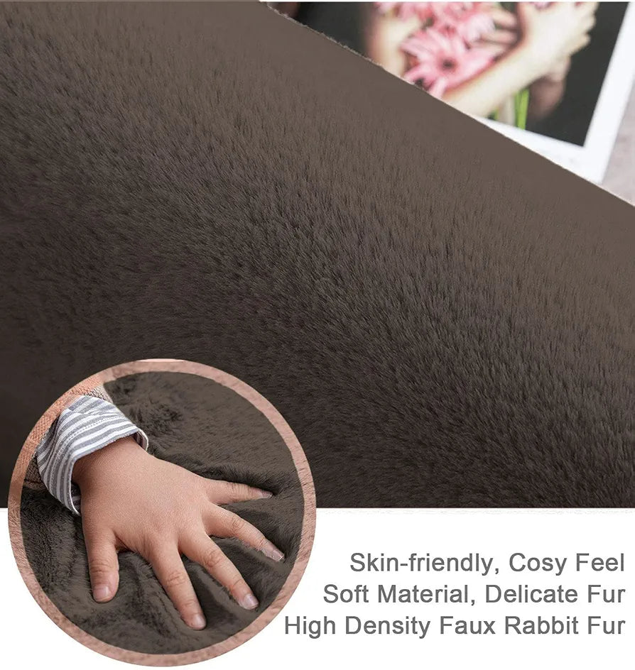 Luxe Home Ruffle Floor Rug Rabbit Fur 1000 GSM Living Room Foot Mats Anti Skid Water Absorbent Easy Machine Washable Rug for Bedroom | Floor | 4 X 6 Ft | Cocoa | Pack of 1