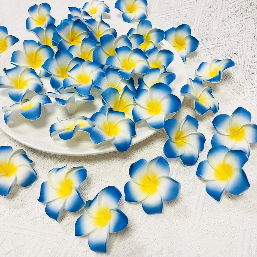 12 Pieces Artificial Fake Foam Hawaii Frangipani Floating Beach Champa Flowers for Hair, Hat,Pooja, Festival and Events, Bedroom, Wedding, Party, Marriage and Home Decor DIY  