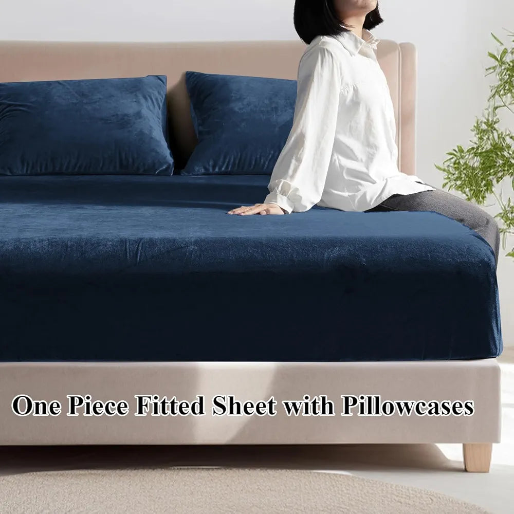 Cloth Fusion 200 TC Warm Winter Elastic Fitted Bedsheet for Double Bed King Size with 2 Pillow Covers, Cozy Woolen Bedsheets for Double Bed 