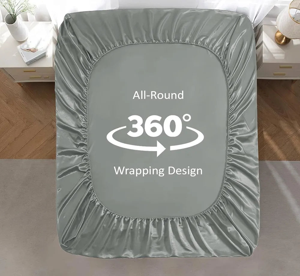 Cloth Fusion Satin Elastic Fitted Bedsheets Double Bed, Luxury Queen Size Bed Sheet with 2 Pillow Covers | H603 | 280 TC