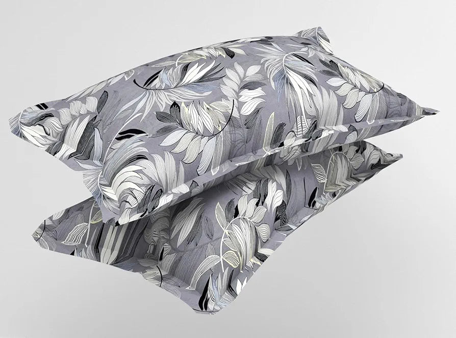 Premium Cotton Elastic Fitted Bedsheets with 2 King Size Pillow Covers Double Bed with All Around Elastic Supersoft Size - 72 x 78 +10 inches Flower Print Grey and Black 200 tc - 220 tc