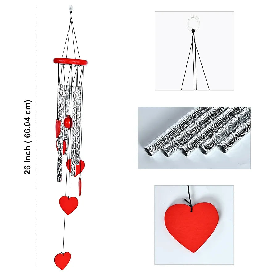 ZAICUS Red Heart Wind Chime - Heart-Shaped Hanging Décor - Wind Chime for Home - Home Decor Items for Valentine’s Day & Special Moments