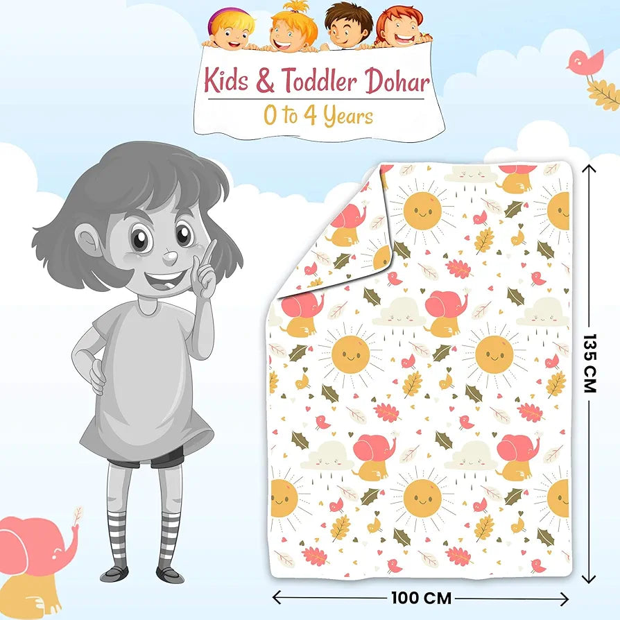 Divine Casa Pure Cotton Printed Single Dohar for Newborn Baby | 120 GSM | Soft & Lightweight Throw Blanket | Cozy & Breathable Bedding | All-Season Comfort | 0-4 Years | 135 x 100 CM, Marlin White