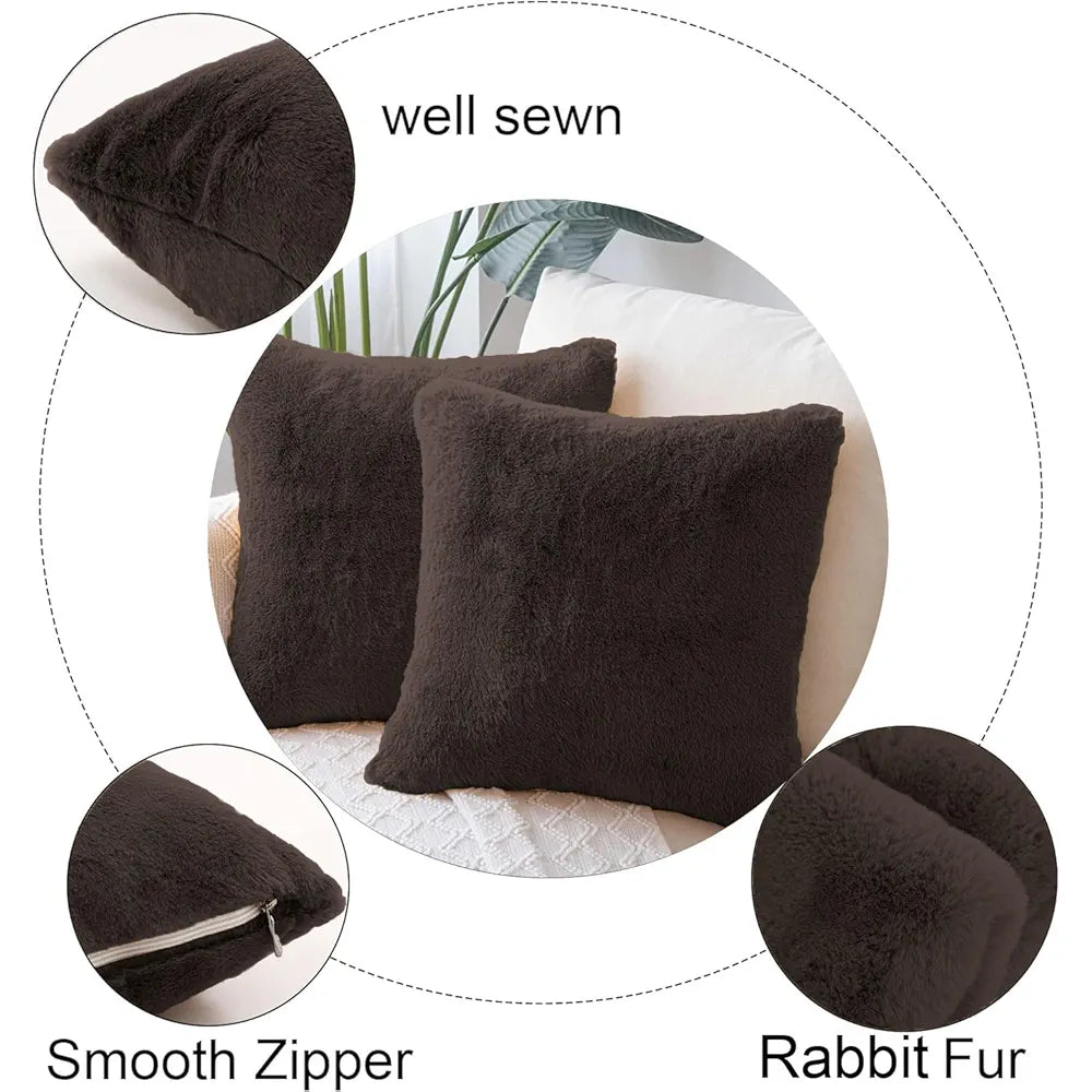 Luxe Home Cushion Cover 16 inch x 16 inch Duble Side Rabbit Fur Plain Design Covers Set of 2 for Sofa, Bedroom, livingroom 