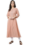 Janasya Women's Peach Rayon Ethnic Motifs Flared Kurta