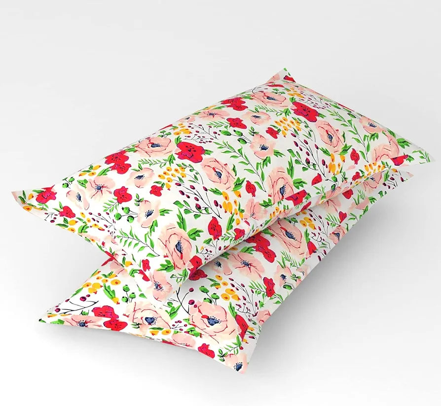 Homefab India 144 TC Microfiber Double Bedsheet with 2 Pillow Covers - Floral, White
