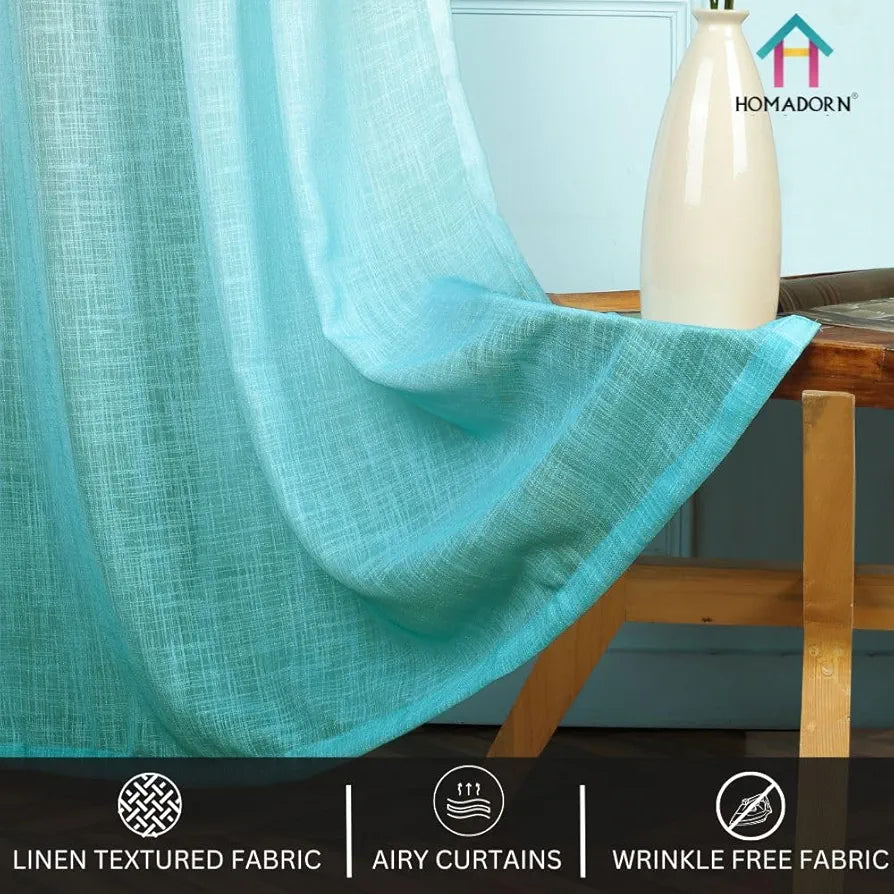 HOMADORN Ombre Printed Linen Textured Sheer Curtains for Living Room, Bedroom, Dining Room, Kitchen, Bathroom 