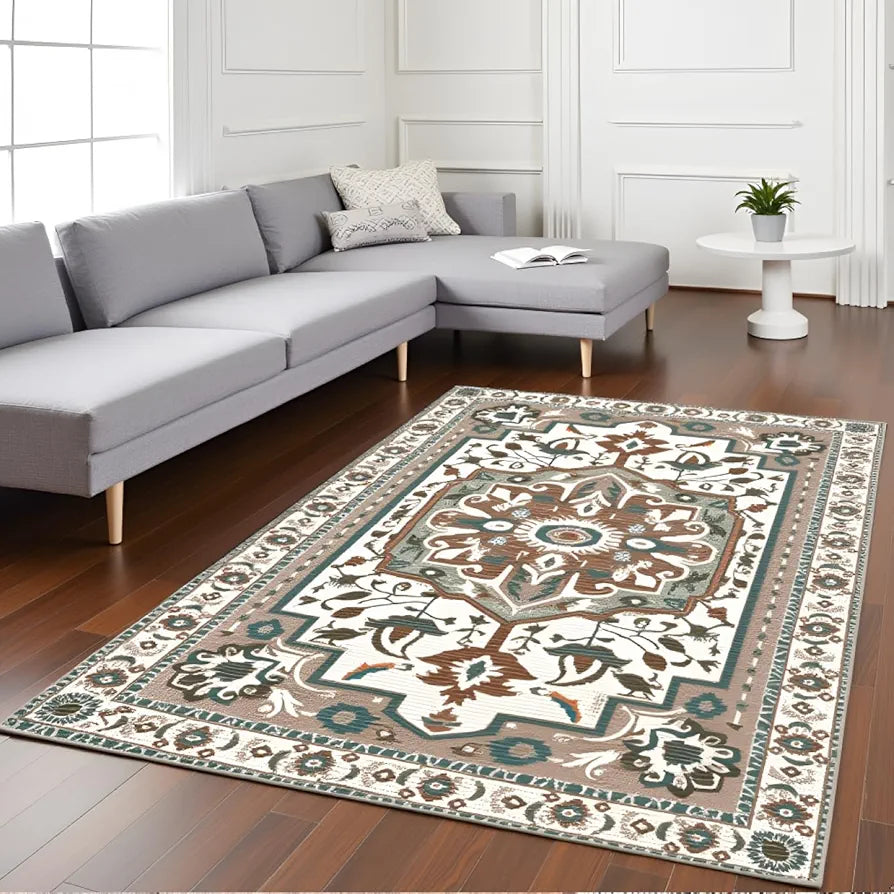 SAJAVAT HOME Cotton Printed Rectangular Floor Rug| Soft and Durable Indoor Carpet for Living Room, Bedroom, Kitchen, and Home Decor | Green Area Rug | 3X5 Feet  | Pack of 1