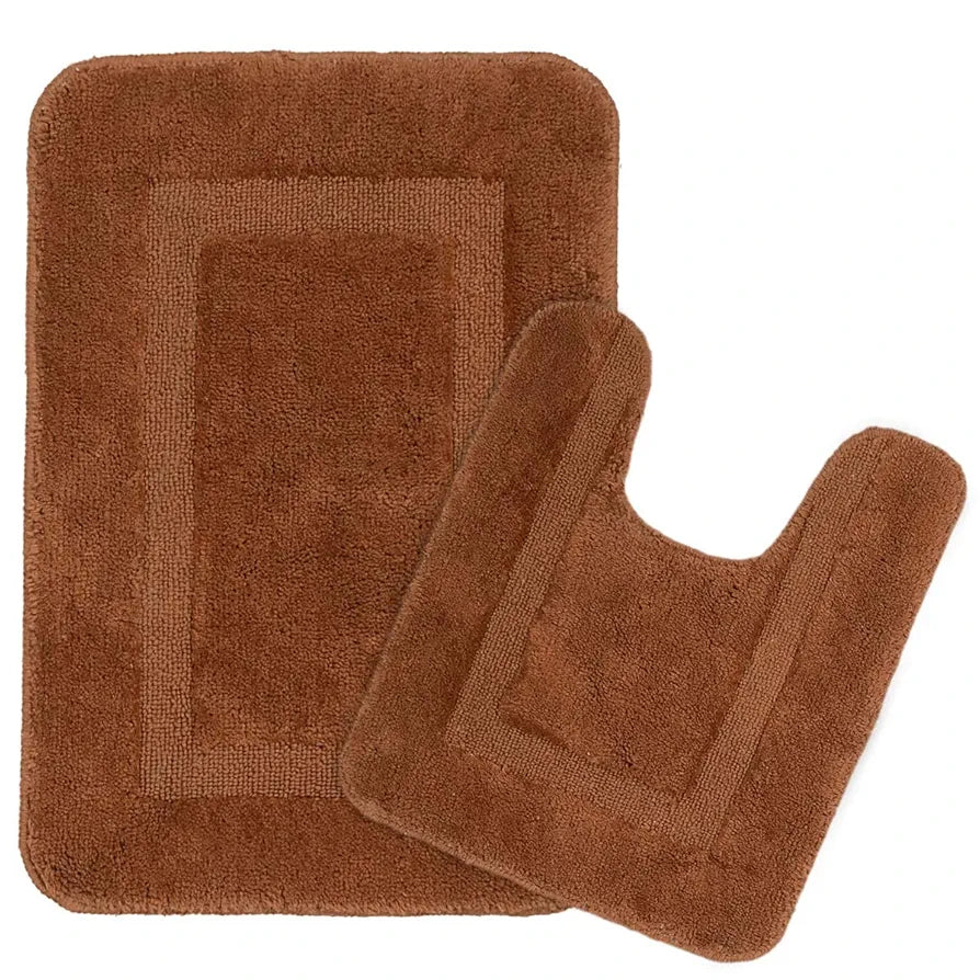Saral Home Cotton Anti Slip Bathmat Set with Contour | Soft & Super Absorbent Mats for Shower | Washable, Non-Slip & Quick-Drying Mats for Home/Kitchen/Office | Pack of 2 