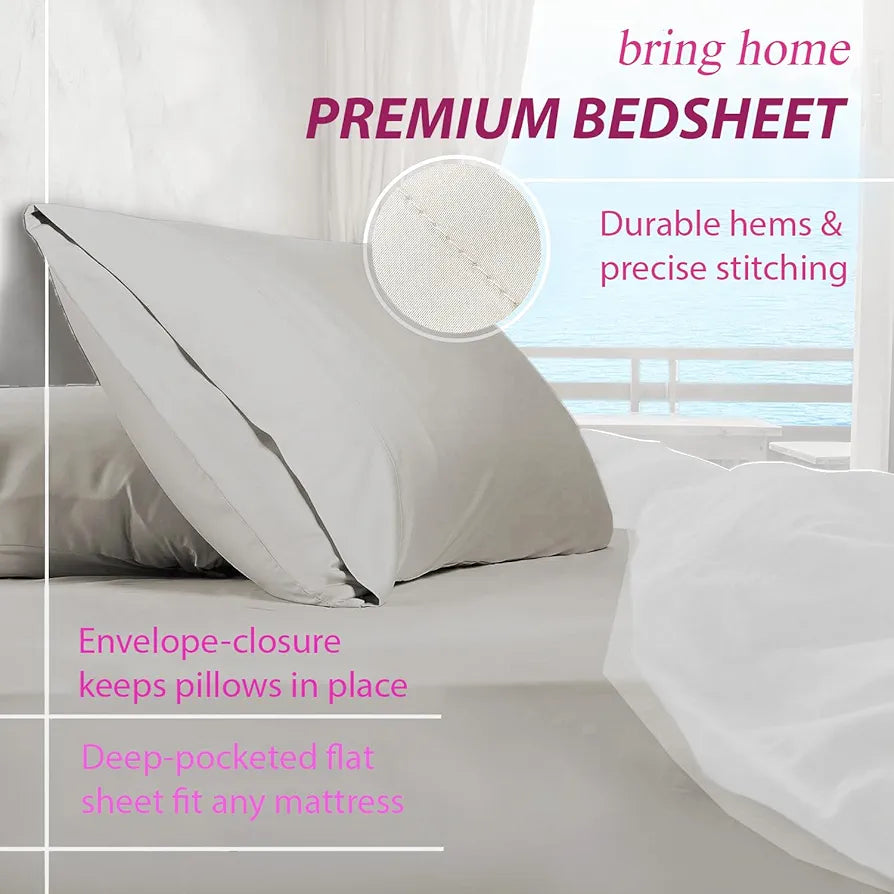 Trance Home Linen Premium 300 TC Pure 100% Cotton King Fitted Bedsheet with 2 Pillow Covers 