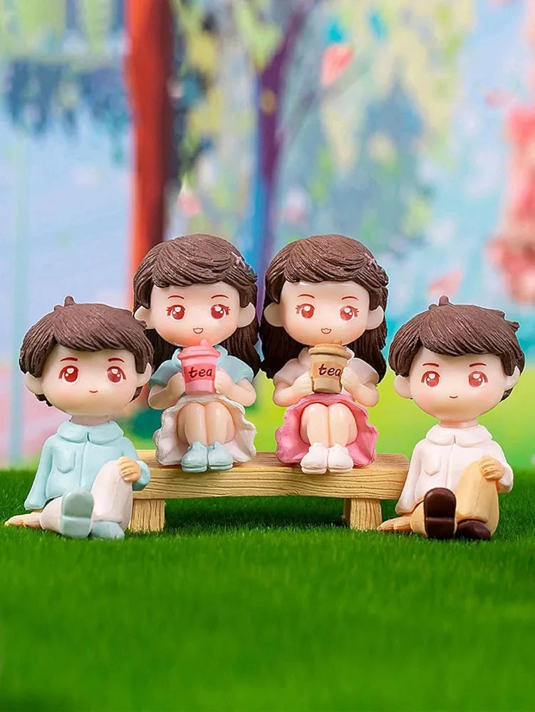 SATYAM KRAFT 1 Set  Miniature Couple Figurines with Bench | Cute Tea Time Resin Dolls for Home Decor, Garden,Tabletop,Cake Decoration,Rakshabandhan Gift,DIY Crafts & Showpiece