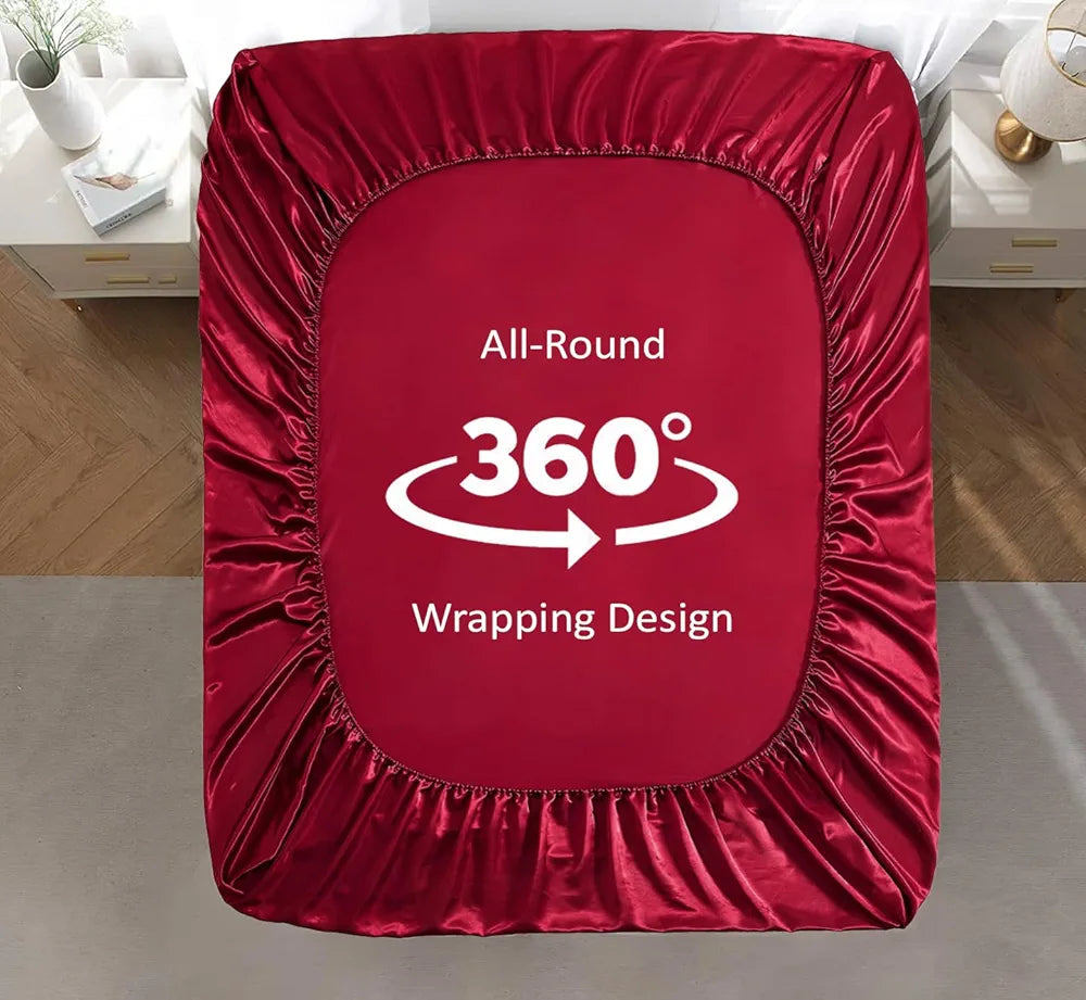 Cloth Fusion Satin Elastic Fitted Bedsheet for Double Bed King Size, Luxury Elastic Bedsheets for King Size Bed with 2 Pillow Covers | H603 | 280 TC