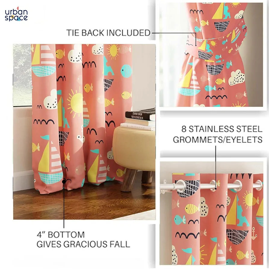 Urban Space Digital Printed Blackout Curtains for Door Bedroom,80-85% Room Darkening Blackout Kids Decorative Curtains,1 Piece Curtain with Eyelets and Tieback