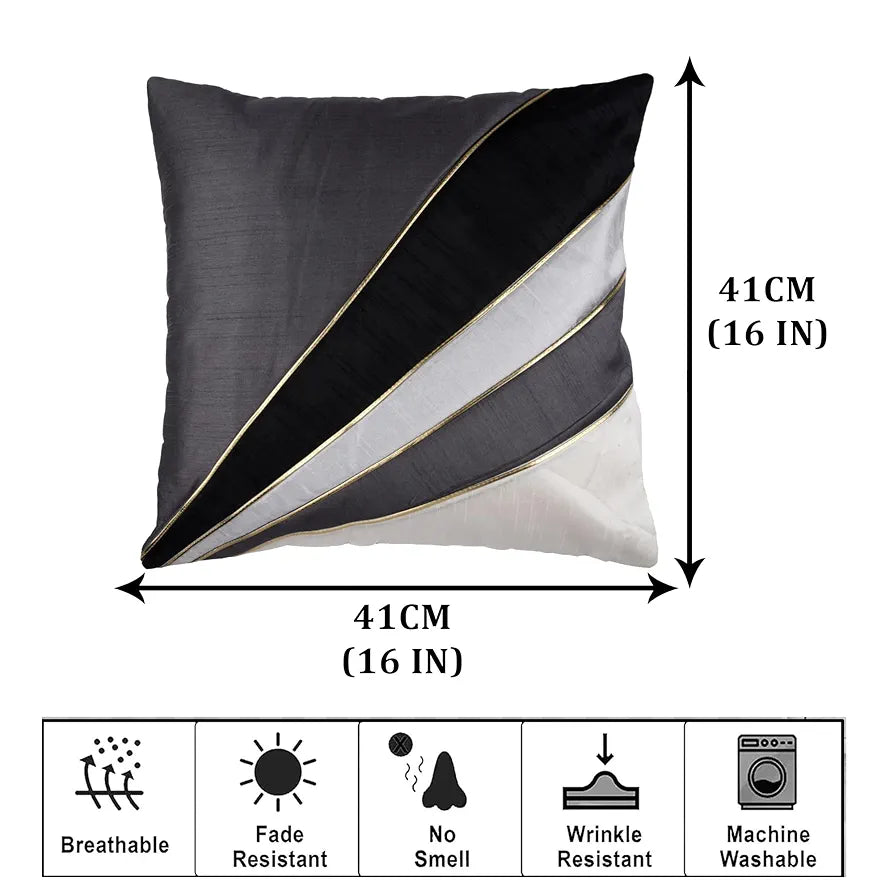 Kuber Industries Cushion Cover | Pillow Covers for Sofa | Throw Cushion Cover | Dupion Polyester Cushion Covers | Grey Patang Wire Cushion Covers | Set of 5 | 16 Inch | Black