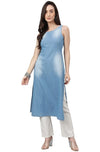 Janasya Women's Light Blue Denim Solid Straight Kurta