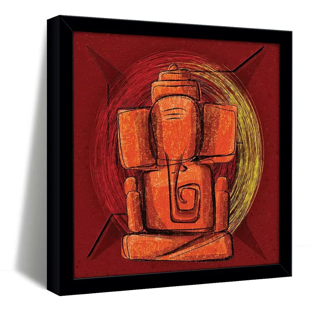 ArtX Swastik Ganesh Ji Big Canvas Painting For Living Room With Frame, Multicolour, Square, 24.0 x 24.0 inch, 2x2 Feet, Set Of 1