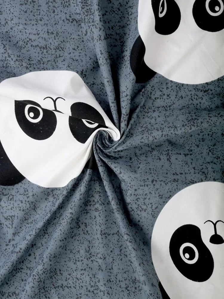 Homefab India 144 TC Microfiber Single BedSheet with 1 Pillow Cover - Grey, Black Panda