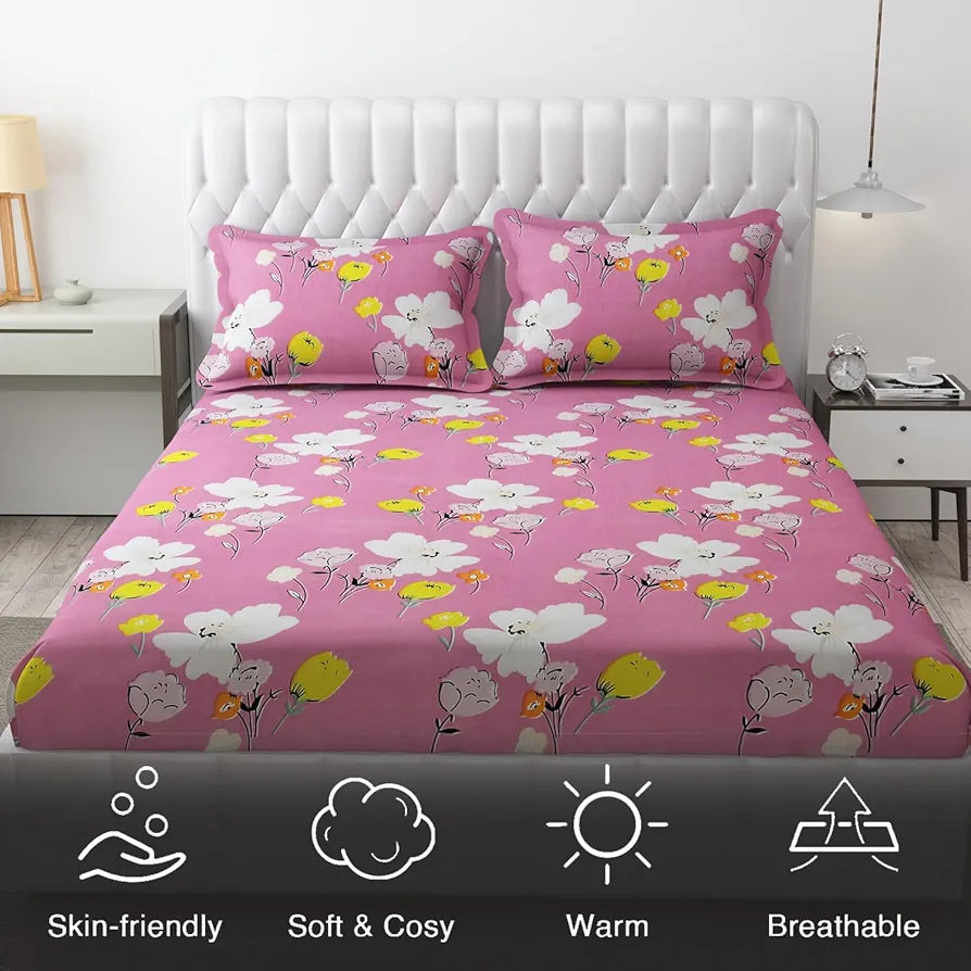 FRESH FROM LOOM Floral Design Bed Spread With Pillow Covers|Hypo-Allergenic Microfiber King Bedsheet For Double Bed|Wrinkle Free Bedsheets/Bedcover,144 TC