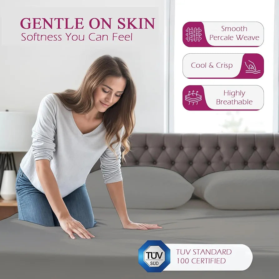 Trance Home Linen 300 TC Bamboo Fitted Queen Size Bedsheet | Soft, Breathable & Eco-Friendly Bedsheet with 2 Pillow Cover - 