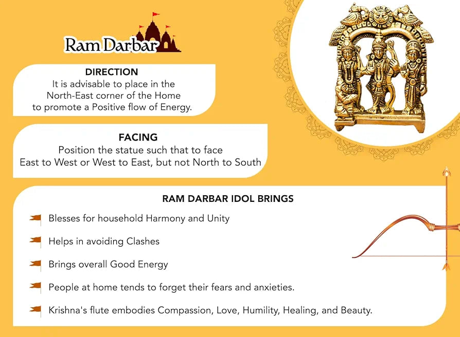 Ekhasa 100% Pure Brass Ram Darbar Murti  | Ram Darbar Statue for Home Decor and Office Desk | Ram Sita Laxman Hanuman Idol for Puja Room | Shree Ram Parivar Murti for Gift