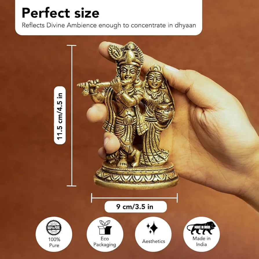 Ekhasa 100% Pure Brass Radha Krishna Murti  | Radha Krishna Statue | Radha Krishna Idol for Gift | Radhe Krishna ki Murti for Pooja Room | Radha Krishna Idol for Home Decor