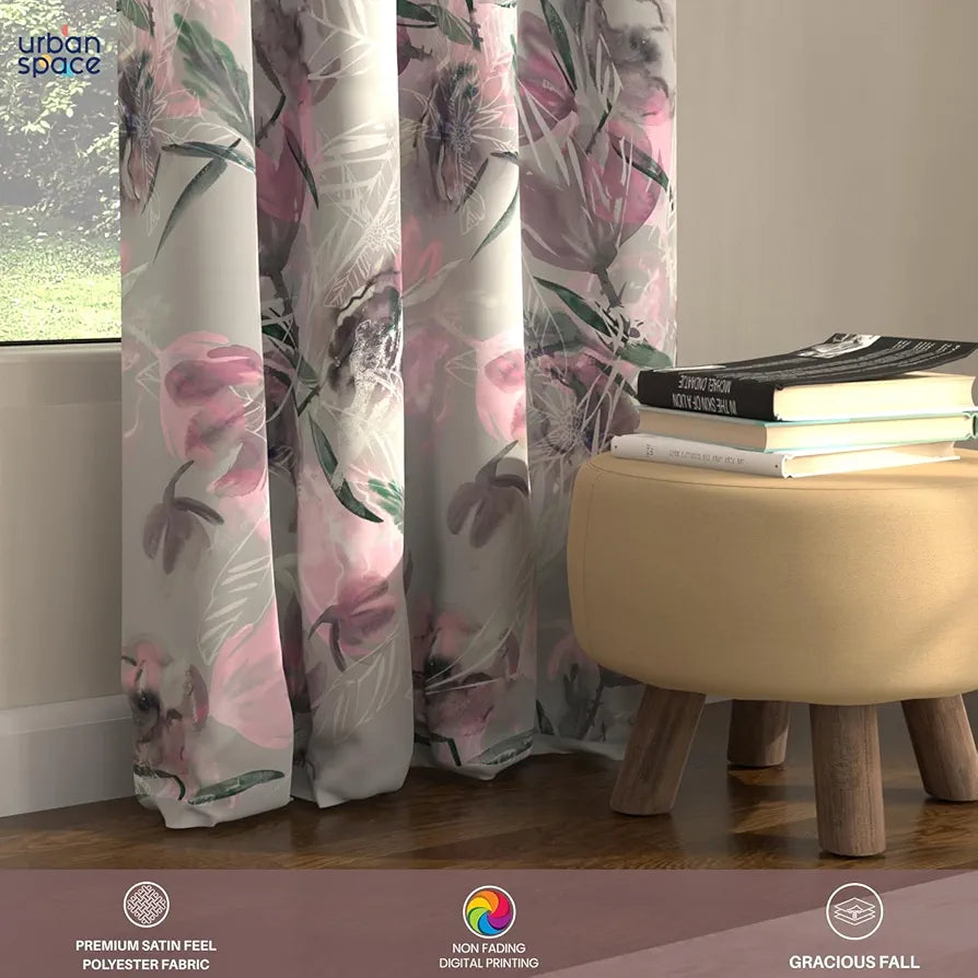 Urban Space Blackout Curtains 7 Feet Set of 2 for Door, 80-85% Light Blocking Curtains for Living Room, Digital Printed Curtains with Eyelets, Tieback Included 