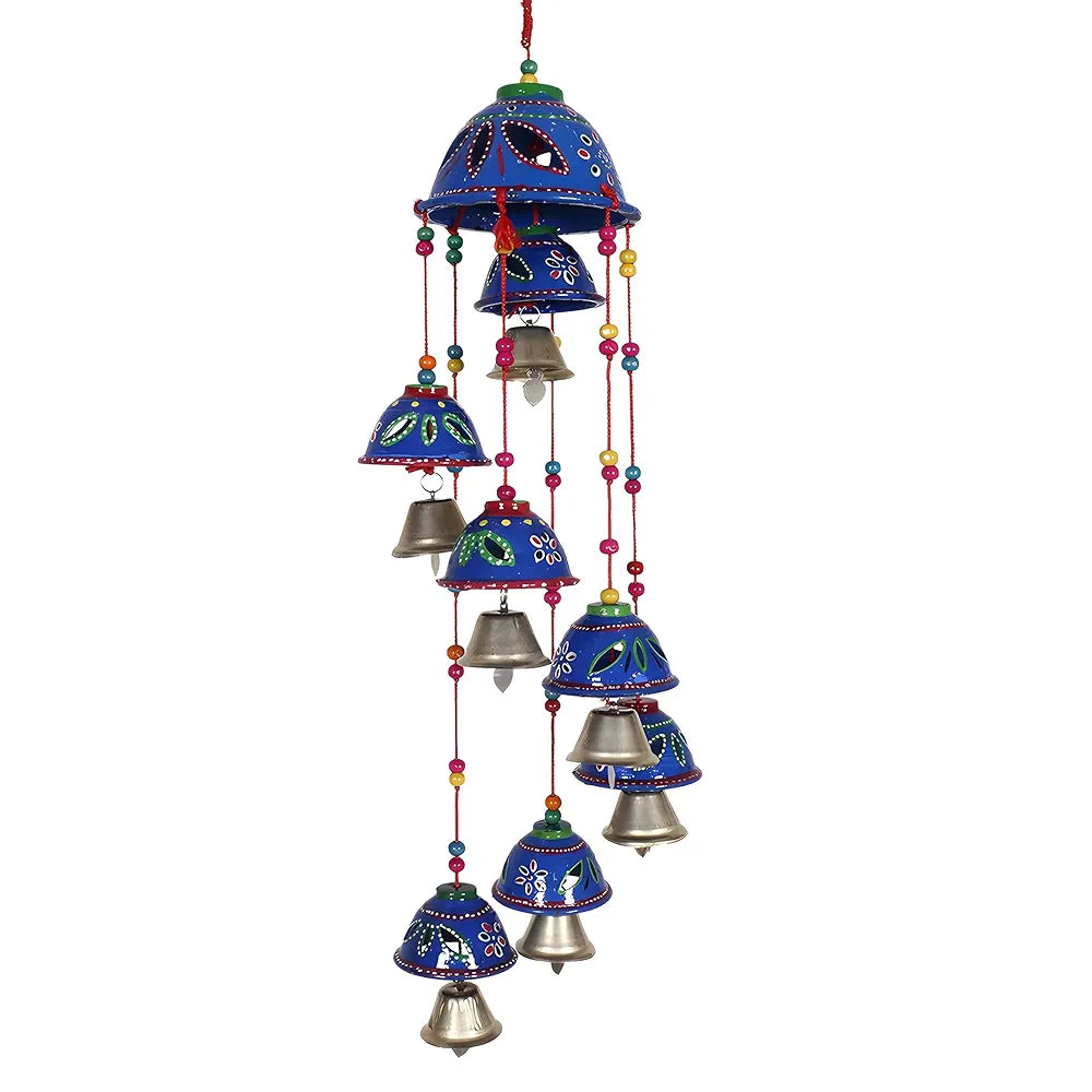 Kuber Industries Plastic Rajasthani Design Handcrafted Hanging Windchimes|Latkan with 8 Bells for Home Décor & Positive Energy 