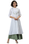 Janasya Women's White Embroidered Cotton Kurta - XL