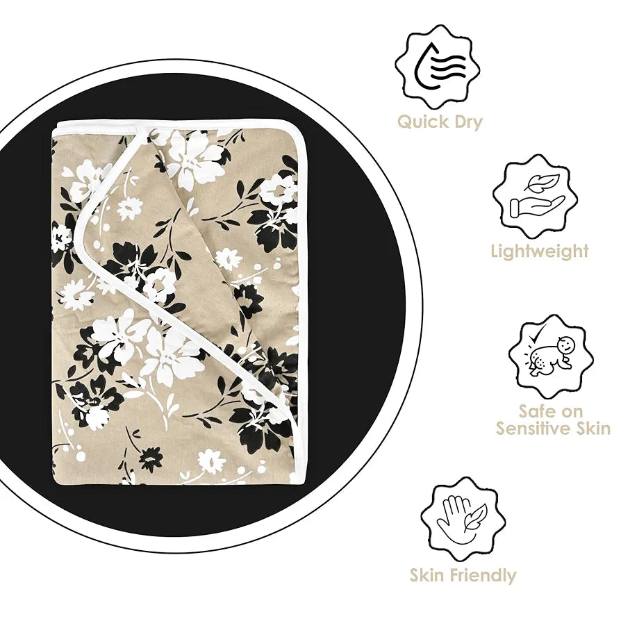 Divine Casa Floret 100% Cotton Single Kids Dohar | 120 GSM | Soft & Lightweight Throw Blanket | Cozy & Breathable Bedding | All-Season Comfort | 140 x 100 CM, Ivory Sunflowers