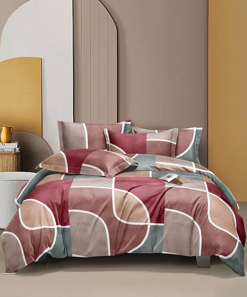 THE HOME STYLE Cotton Feel Glace Cotton Elastic Fitted All Around Printed Full Length Single Bed Bedsheet With 1 Pillow Cover 400 TC 