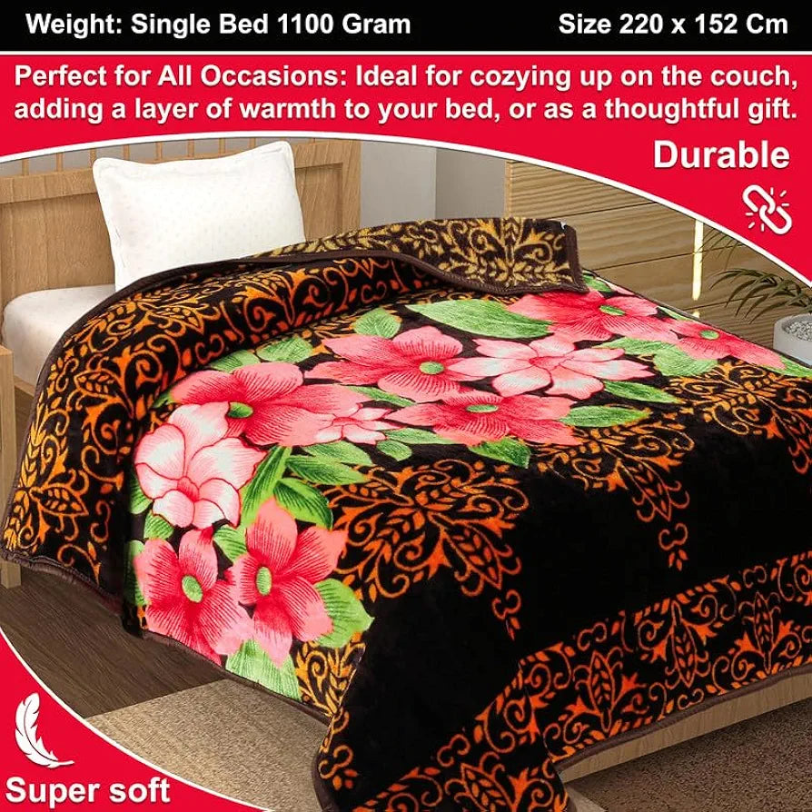 Premium Super Soft Cloudy Printed Mink Single Bed Blanket for All Season, Ultrasoft & Cozy Single Ply Blanket | |152 x 228 Cm | TC - 280