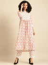 Anayna Women White & Pink Printed Kurta with Trousers