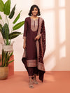 Likha Shaan-e-Avadh Maroon Sequins work Kurta, Pant & Dupatta LIKSKD123 (Set of 3) - M