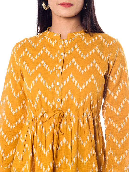 anayna Women Yellow Printed Fit and Flare Dress