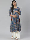 Anayna Women Blue Ethnic Motifs Printed Block Print Maternity Kurta