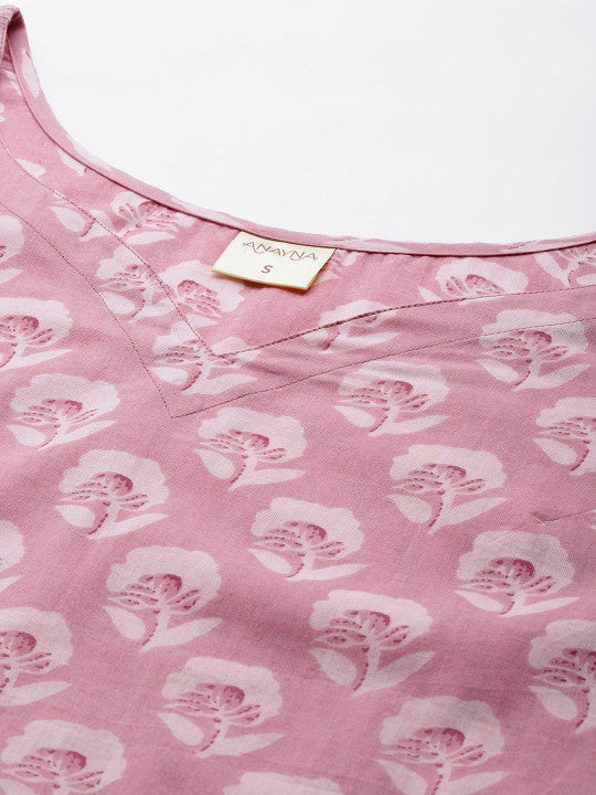 anayna Ethnic Motifs Printed Pure Cotton Kurta with Trousers & With Dupatta