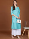 Vishudh Blue V-Neck A-Line Kurta