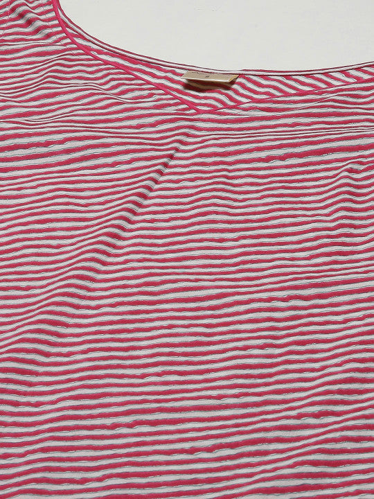 Women Pink & White Leheriya Printed Pure Cotton Kurta with Trousers & Dupatta