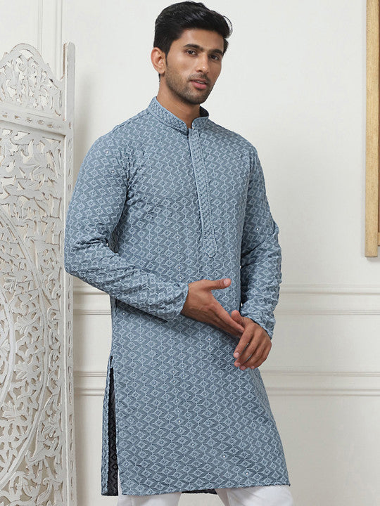 Anouk Grey Ethnic Motifs Embroidered Sequined Kurta