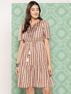 All about you Vertically Striped Embroidered Detail Pure Cotton Tiered A-Line Dress