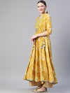 Readiprint Fashions Women Mustard Yellow & White Floral Printed Floral Anarkali Kurta