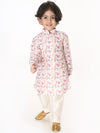 Vastramay Sishu Boys White & Pink Quirky Printed Regular Kurta